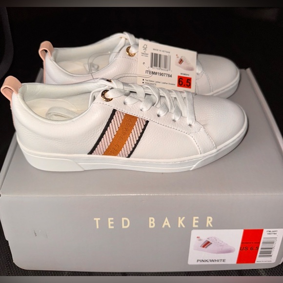 Ted Baker White Sneakers with Pink and Brown Accents, sz 6.5 - Picture 5 of 5